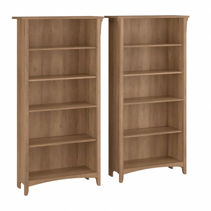 SAL036RCP Bush Furniture Salinas Tall 5 Shelf Bookcase - Set of 2 in Reclaimed Pine