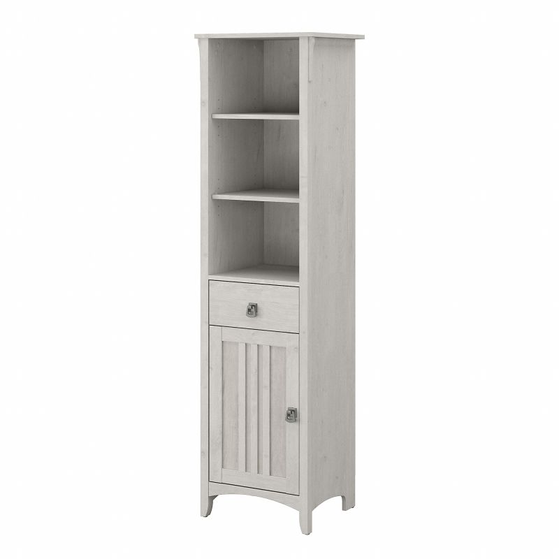 SAS168LW-Z Bush Furniture Salinas Tall Narrow Bookcase Cabinet in Linen White Oak