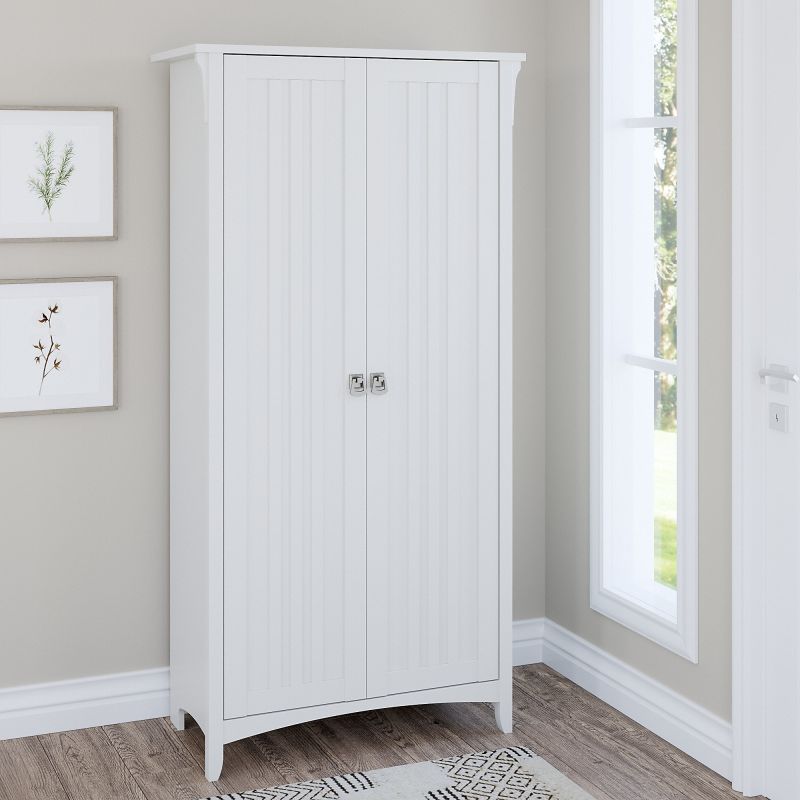 SAS332G2W-03 Bush Furniture Salinas Tall Storage Cabinet with Doors in Pure White and Shiplap Gray
