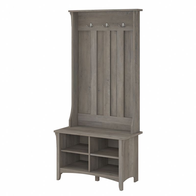 Bush Furniture Salinas Hall Tree with Shoe Storage Bench in Driftwood Gray