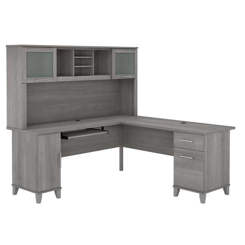 SET001PG 72W L Shaped Desk with Hutch in Platinum Gray