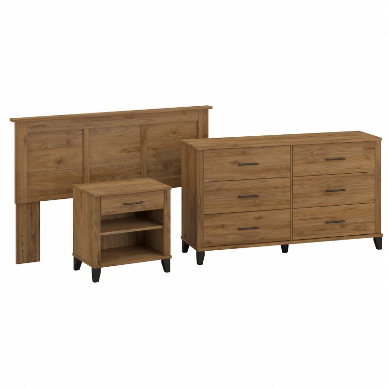 SET003FW Full/Queen Headboard with 6 Drawer Dresser and Nightstand