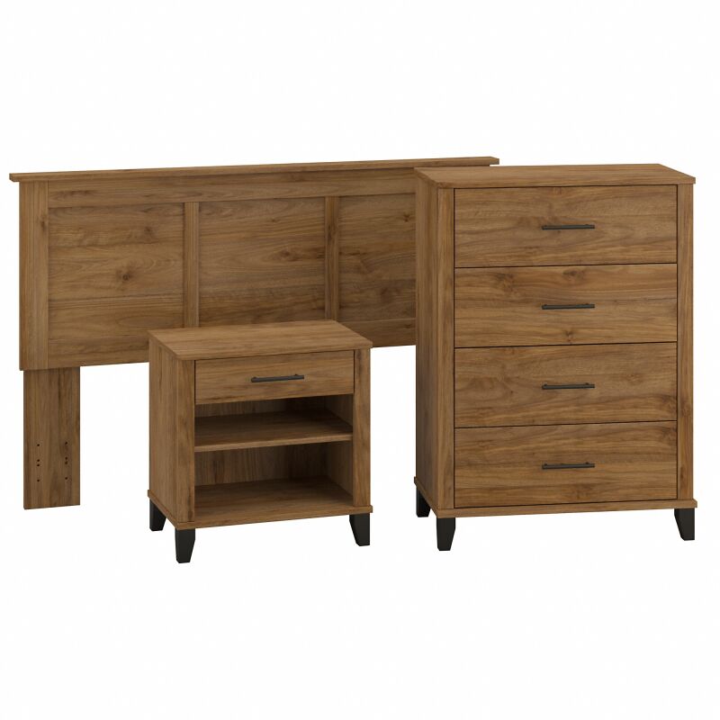 SET005FW Full/Queen Headboard with 4 Drawer Chest and Nightstand