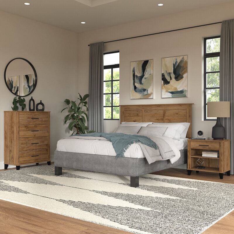 SET005FW Full/Queen Headboard with 4 Drawer Chest and Nightstand