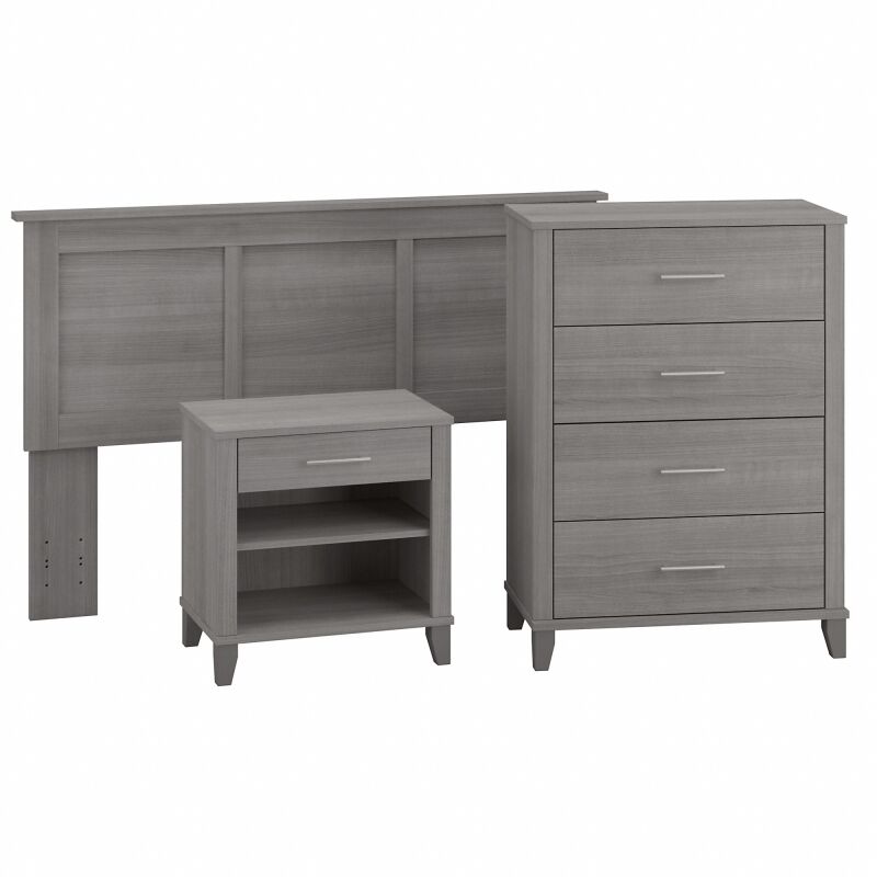 SET005PG Full/Queen Headboard with 4 Drawer Chest and Nightstand