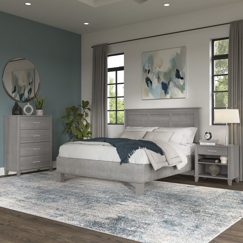 SET005PG Full/Queen Headboard with 4 Drawer Chest and Nightstand