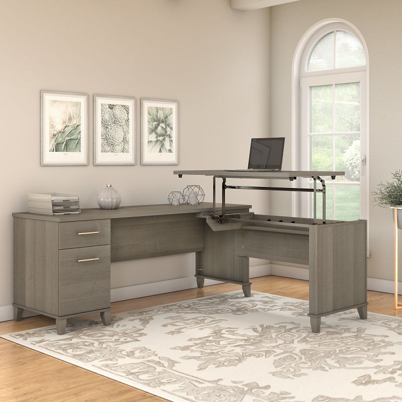 SET014AG 72W 3 Position Sit to Stand L Shaped Desk in Ash Gray