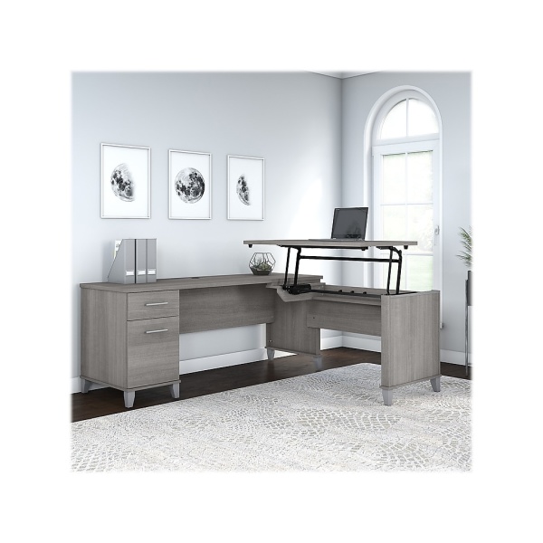 SET014PG 72W 3 Position Sit to Stand L Shaped Desk in Platinum Gray