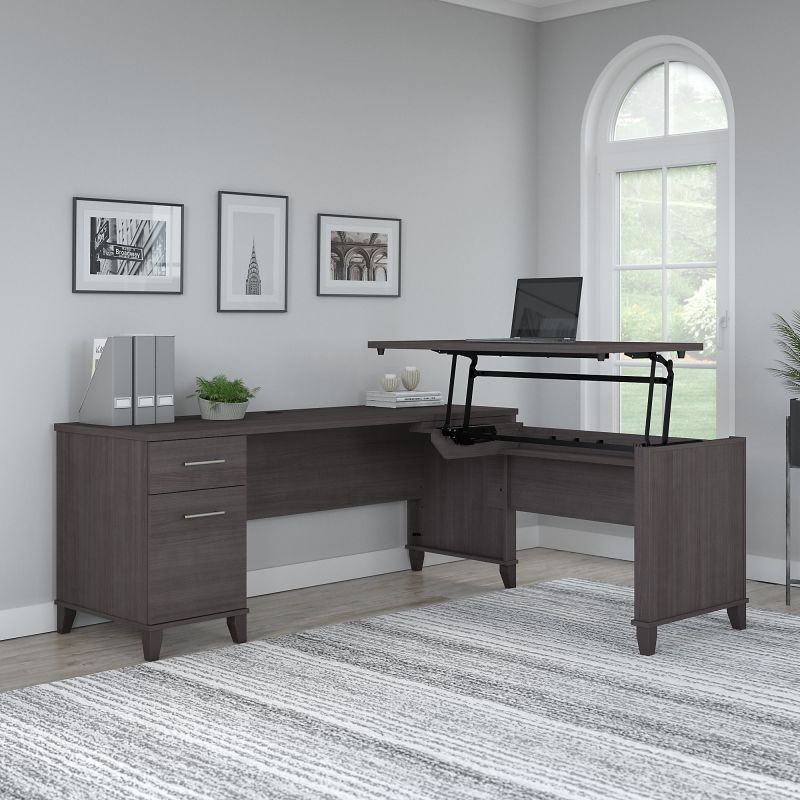 SET014SG 72W 3 Position Sit to Stand L Shaped Desk in Storm Gray