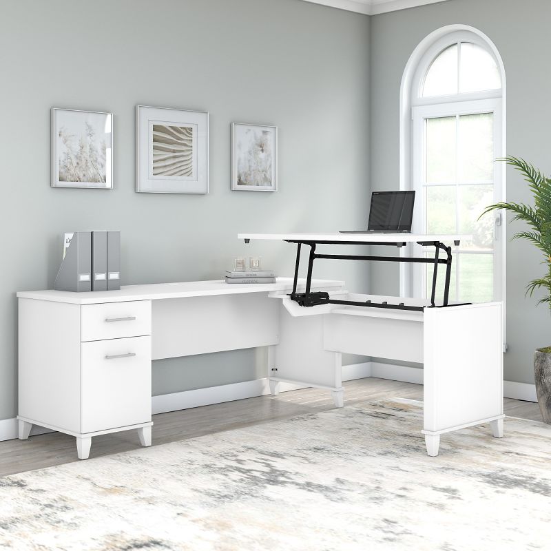 SET014WH 72W 3 Position Sit to Stand L Shaped Desk in White