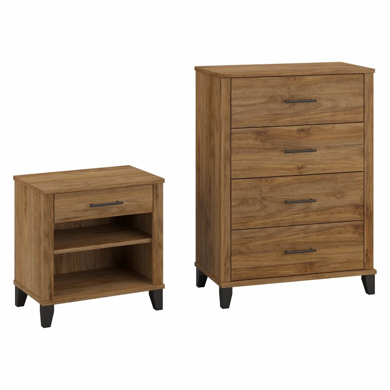 SET034FW 4 Drawer Chest and Nightstand