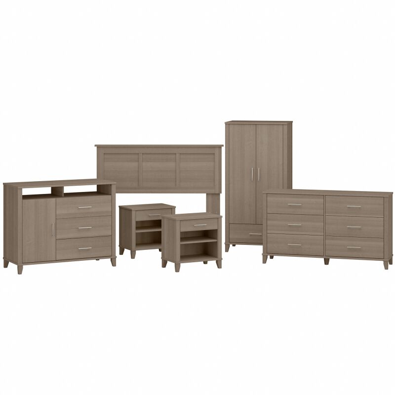 SET037AG Headboard, 6 Drawer Dresser, Nightstands, Armoire, and Media Chest