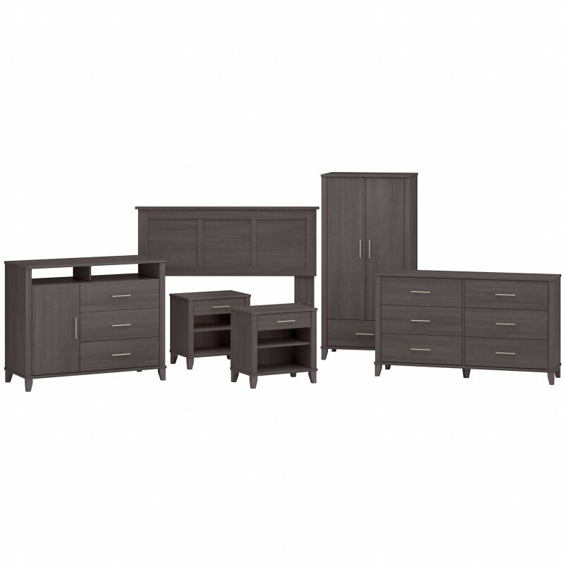 SET037SG Headboard, 6 Drawer Dresser, Nightstands, Armoire, and Media Chest