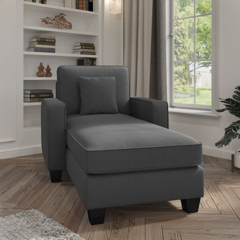 SNM41SCGH-03K Bush Furniture Stockton Chaise Lounge with Arms in Charcoal Gray Herringbone