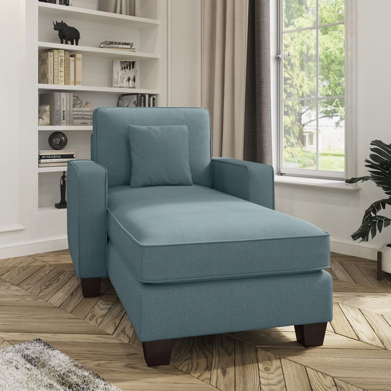 SNM41STBH-03K Bush Furniture Stockton Chaise Lounge with Arms in Turkish Blue Herringbone