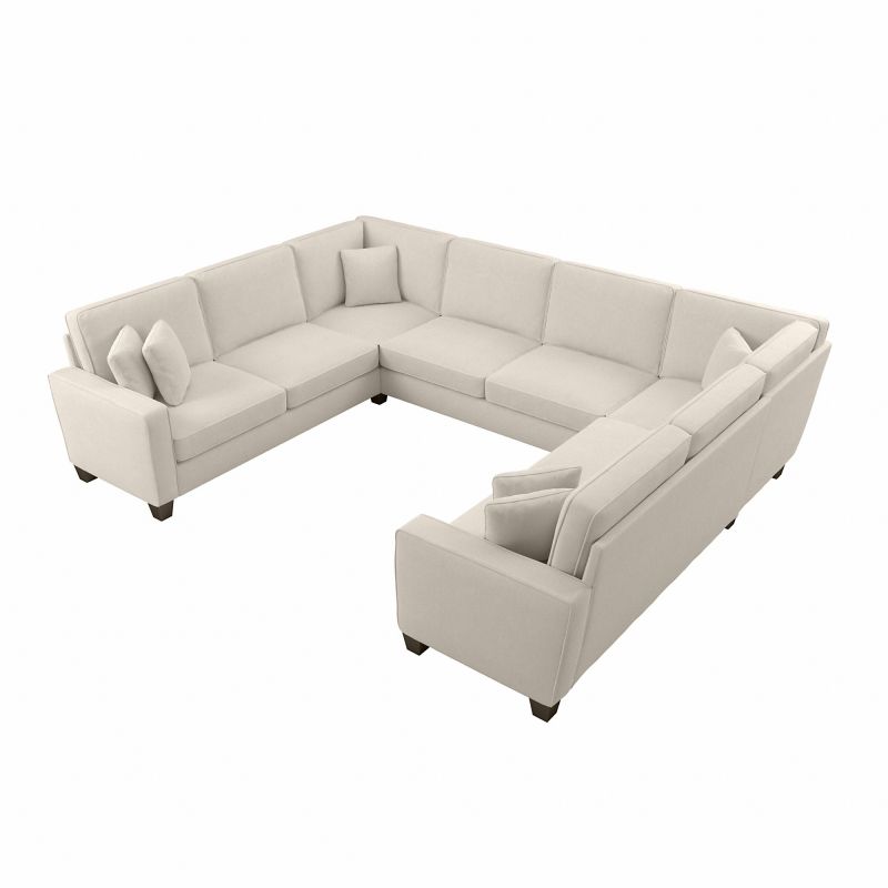 SNY123SCRH-03K Bush Furniture Stockton 123W U Shaped Sectional Couch in Cream Herringbone