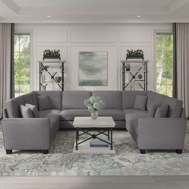 SNY123SFGH-03K Bush Furniture Stockton 123W U Shaped Sectional Couch in French Gray Herringbone