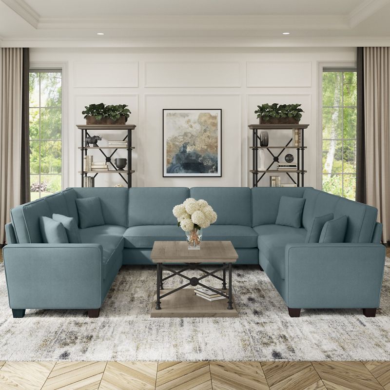SNY123STBH-03K Bush Furniture Stockton 123W U Shaped Sectional Couch in Turkish Blue Herringbone