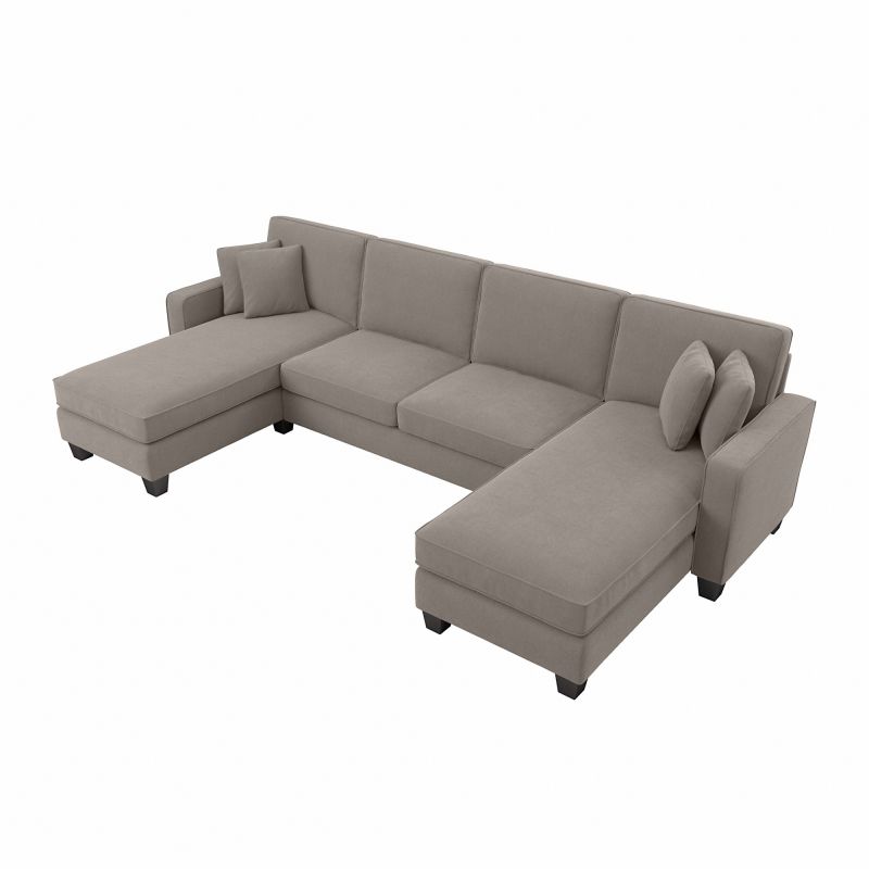 SNY130SBGH-03K Bush Furniture Stockton 130W Sectional Couch with Double Chaise Lounge in Beige Herringbone