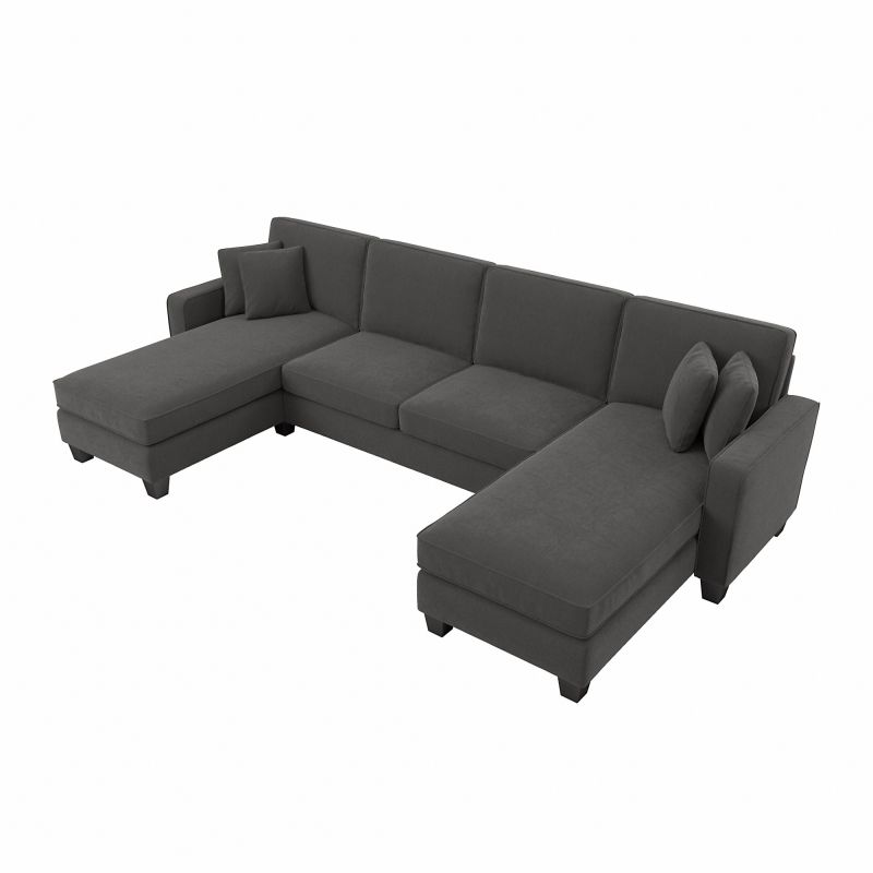 SNY130SCGH-03K Bush Furniture Stockton 130W Sectional Couch with Double Chaise Lounge in Charcoal Gray Herringbone