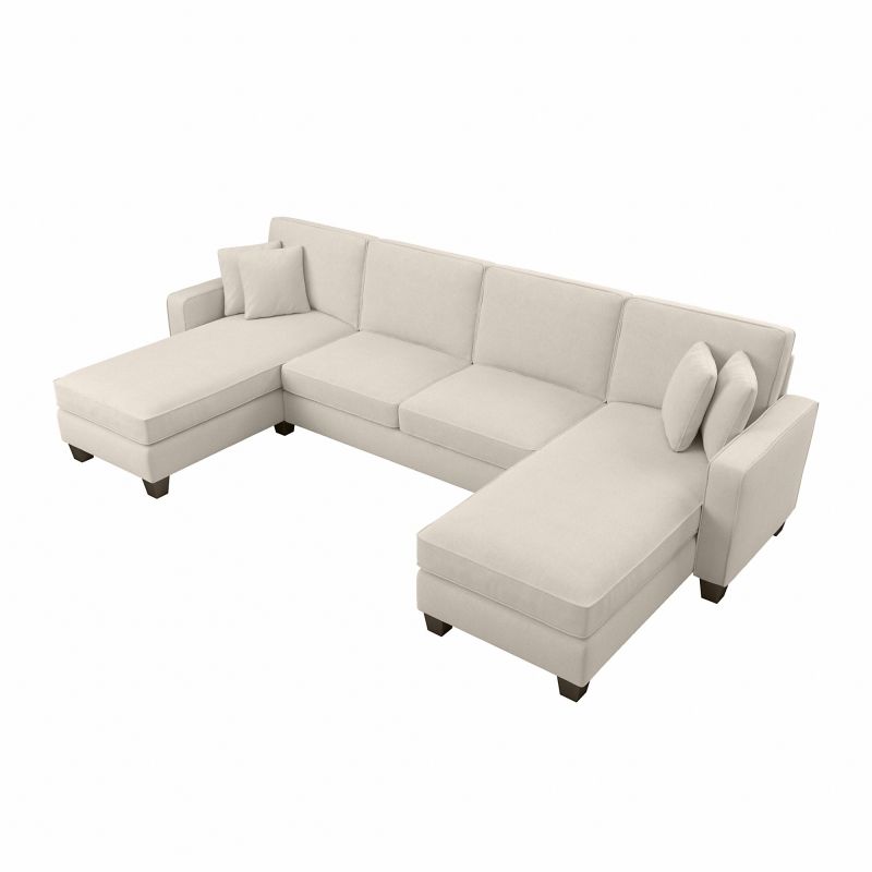 SNY130SCRH-03K Bush Furniture Stockton 130W Sectional Couch with Double Chaise Lounge in Cream Herringbone