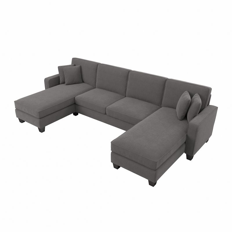 SNY130SFGH-03K Bush Furniture Stockton 130W Sectional Couch with Double Chaise Lounge in French Gray Herringbone