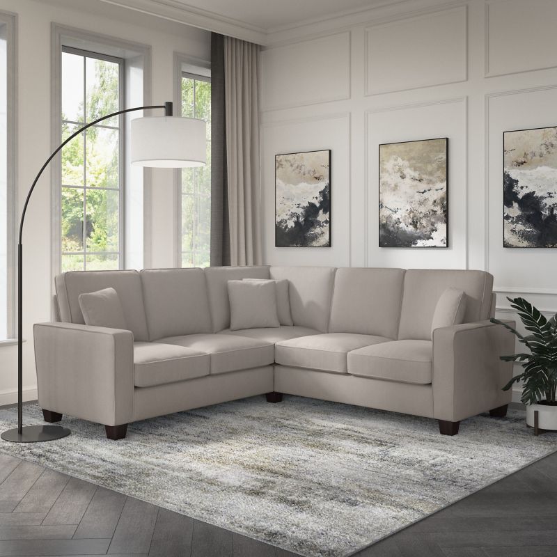SNY86SBGH-03K Bush Furniture Stockton 86W L Shaped Sectional Couch in Beige Herringbone