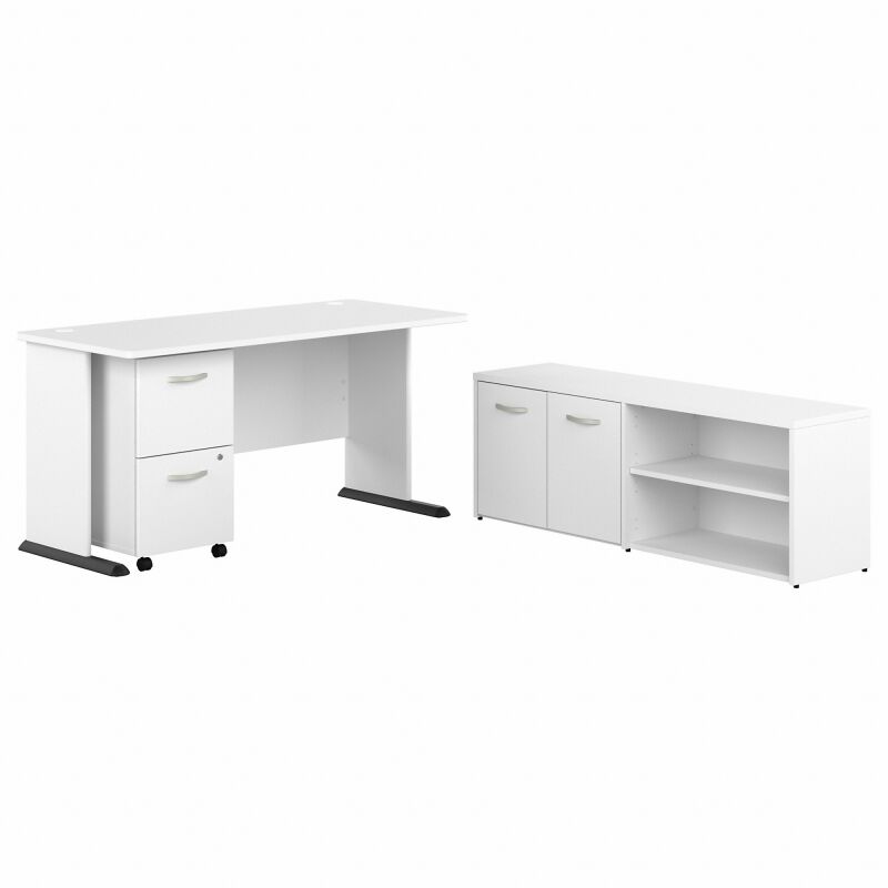 60W Desk with File and Low Storage Return White