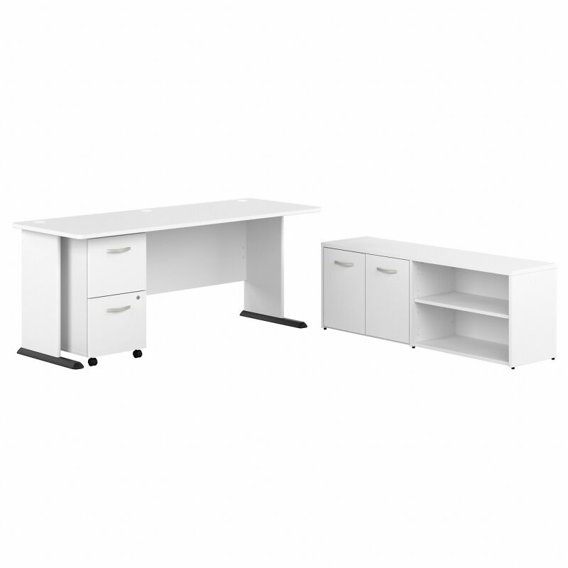 72W Desk with File and Low Storage Return White
