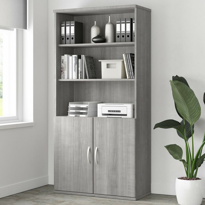 STA010PG 5 Shelf Bookcase with Door Kit Platinum Gray