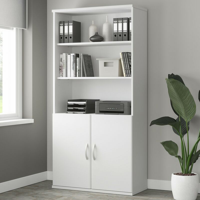STA010WH 5 Shelf Bookcase with Door Kit White