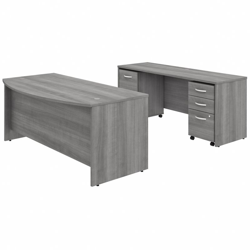 STC009PGSU 72W x 36D Bow Front Desk, Credenza and File Storage