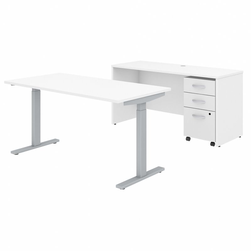 STC017WHSU 60W x 30D Height Adj Standing Desk, Credenza and Storage