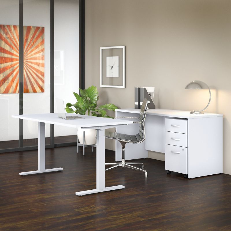 STC017WHSU 60W x 30D Height Adj Standing Desk, Credenza and Storage