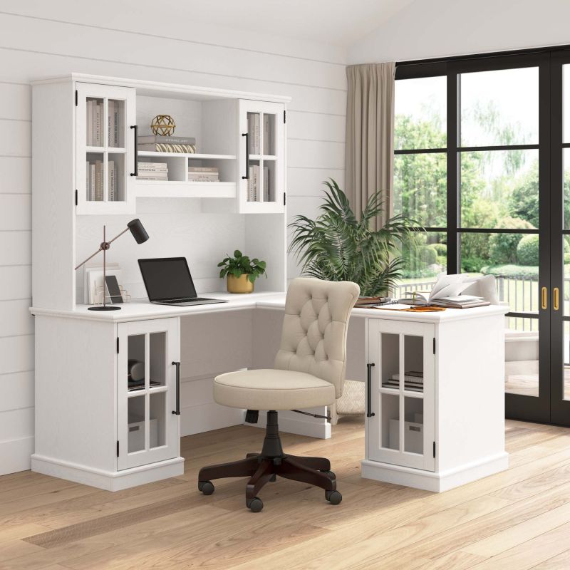 WBK004WAS Westbrook 60W L Shaped Desk with Hutch and Storage in Ash White