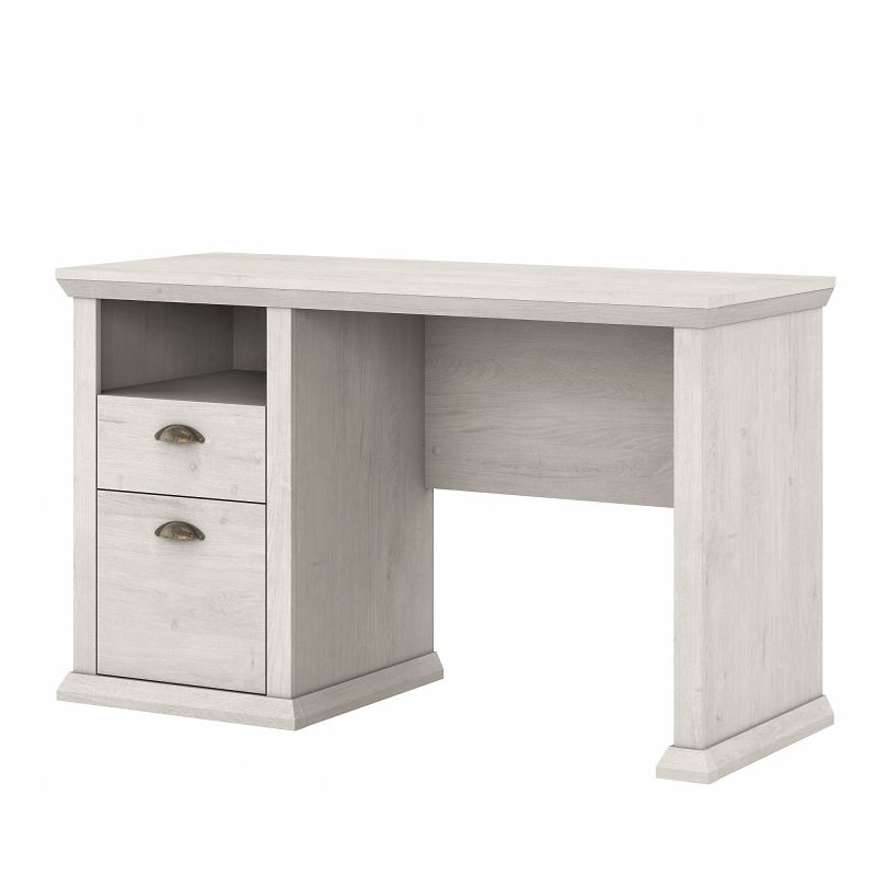 Bush Furniture Yorktown 50W Home Office Desk with Storage in Linen White Oak