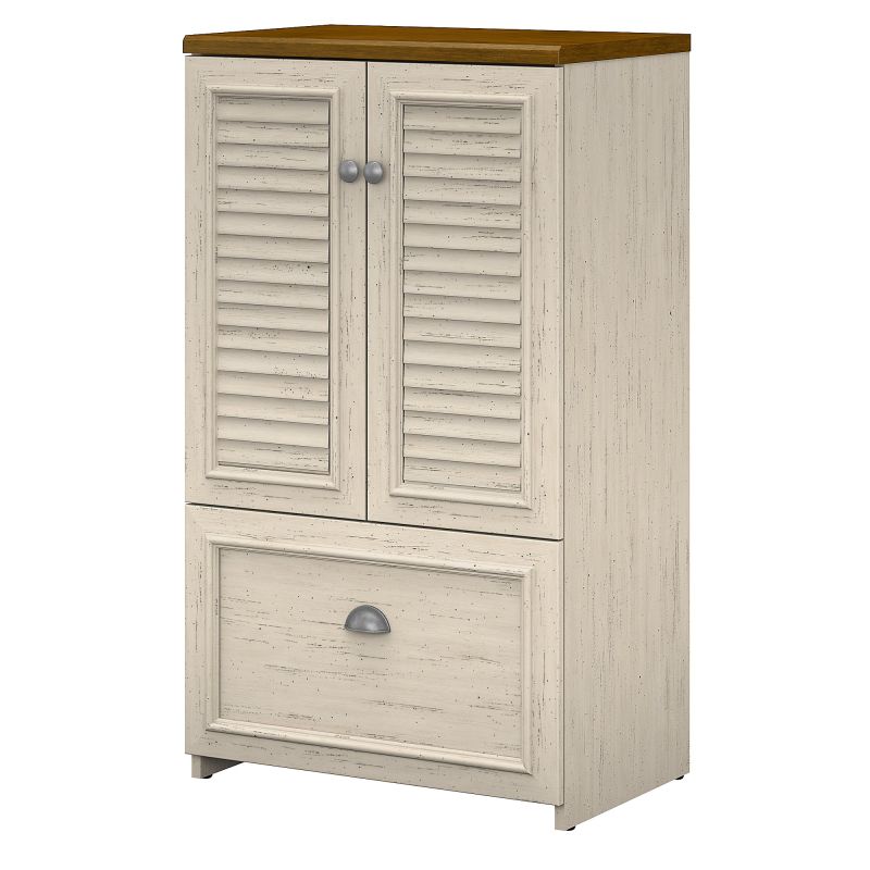 Storage Cabinet with Drawer in Antique White and Tea Maple