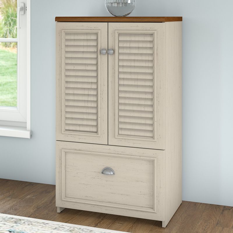 WC53280-03 Storage Cabinet with Drawer in Antique White and Tea Maple