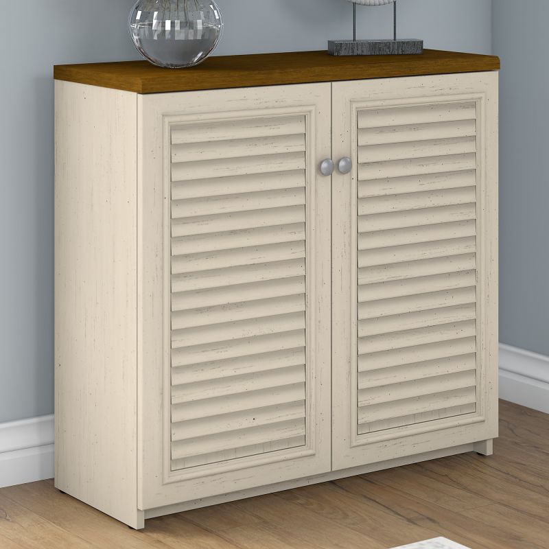 WC53296-03 Small Storage Cabinet with Doors in Antique White and Tea Maple