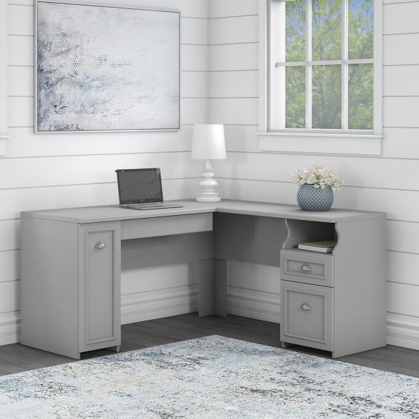 WC53530-03K 60W L Shaped Desk with Drawers and Storage Cabinet in Cape Cod Gray