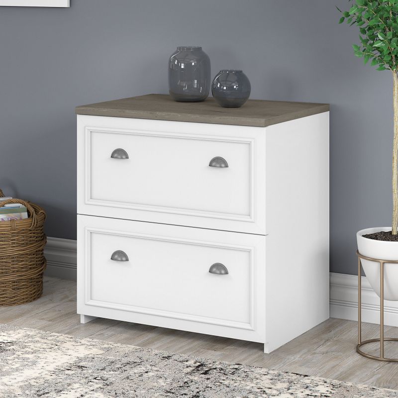 WC53681-03 Bush Furniture Fairview 2 Drawer Lateral File Cabinet in Pure White and Shiplap Gray