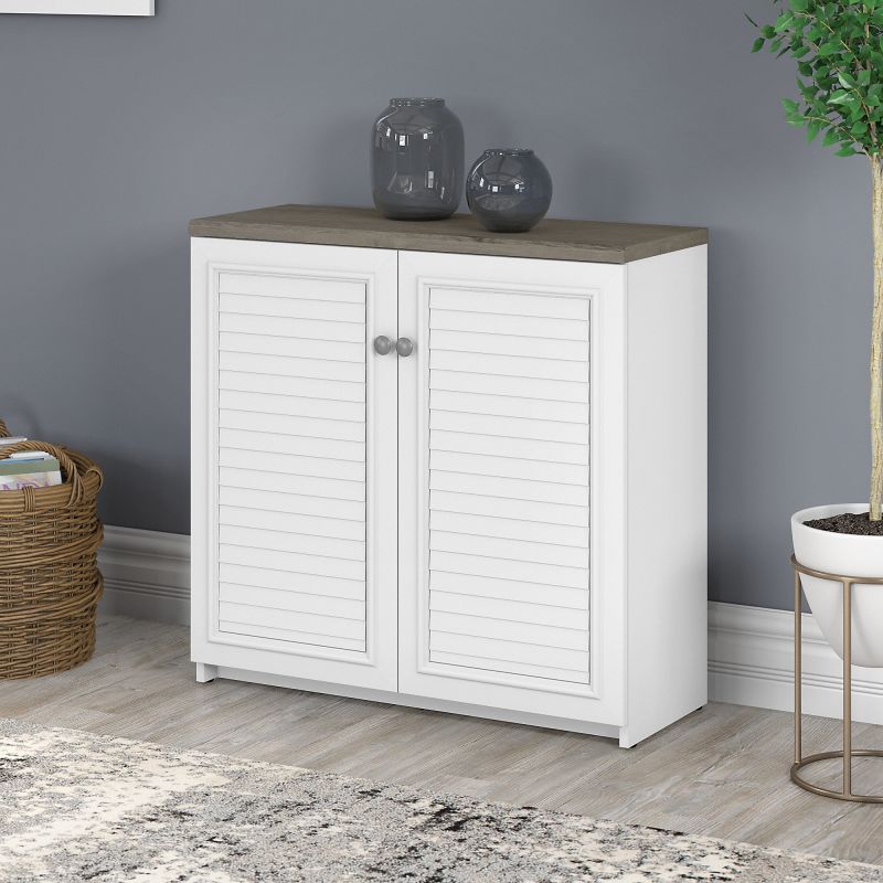 WC53696-03 Bush Furniture Fairview Small Storage Cabinet with Doors and Shelves in Pure White and Shiplap Gray