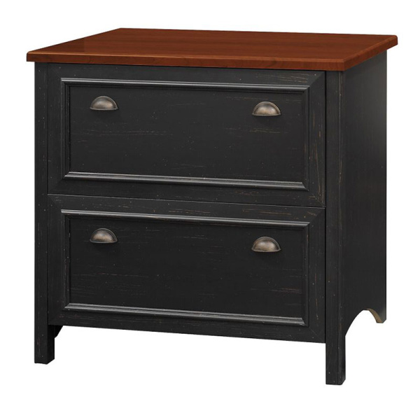 2 Drawer Lateral File Cabinet in Antique Black and Hansen Cherry