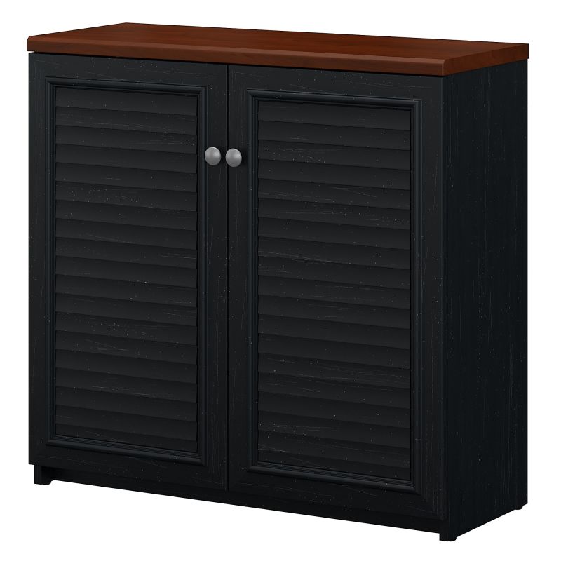 WC53996-03 Small Storage Cabinet with Doors in Antique Black and Hansen Cherry