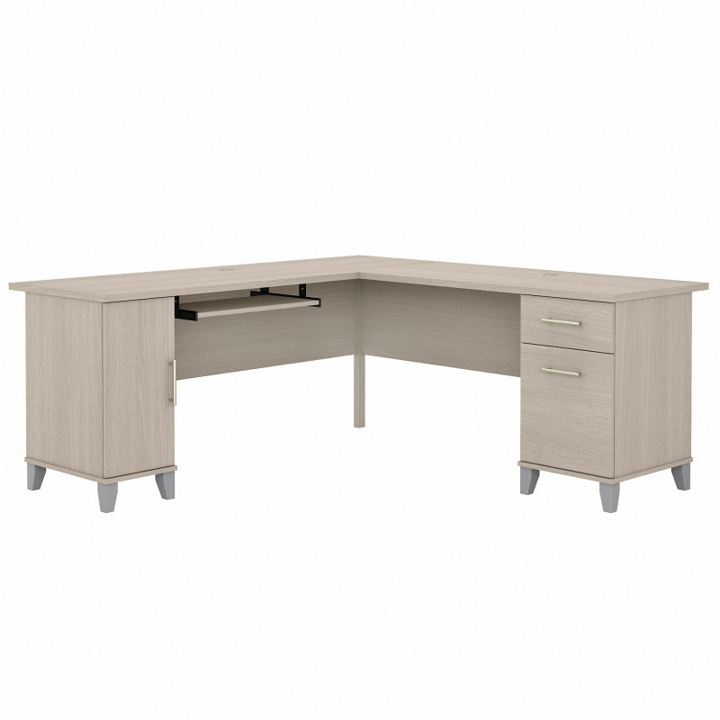Bush Furniture Somerset 72W L Shaped Desk with Storage in Sand Oak