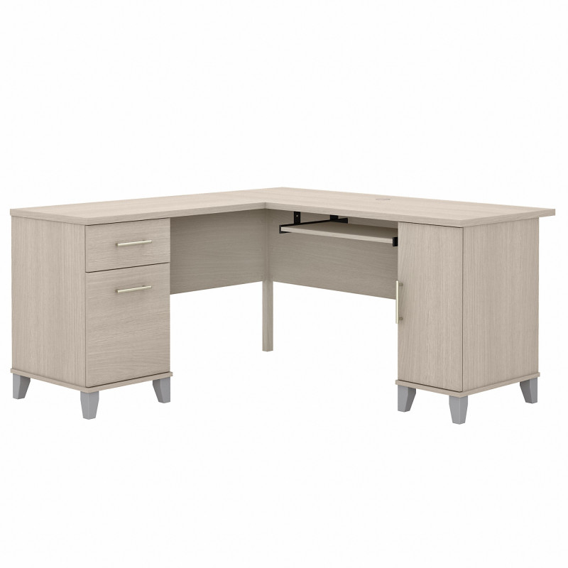 Bush Furniture Somerset 60W L Shaped Desk with Storage in Sand Oak