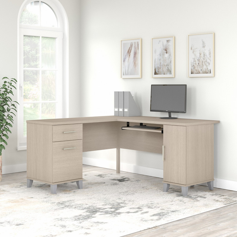 WC81130K Bush Furniture Somerset 60W L Shaped Desk with Storage in Sand Oak