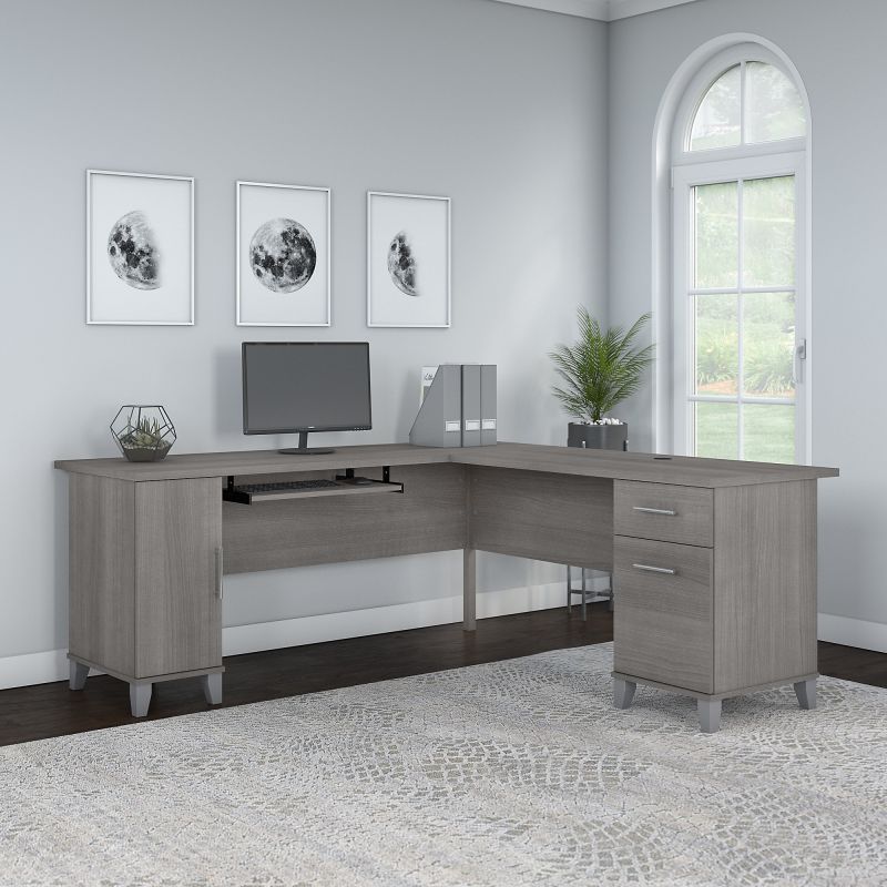 WC81210K 2W L Shaped Desk with Storage in Platinum Gray