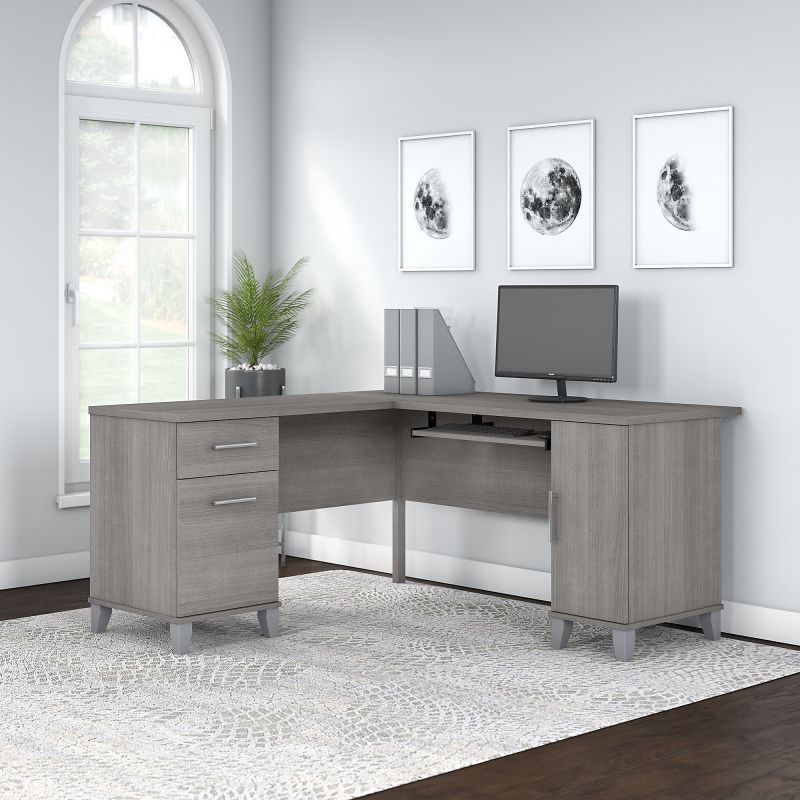 WC81230K 60W L Shaped Desk with Storage in Platinum Gray