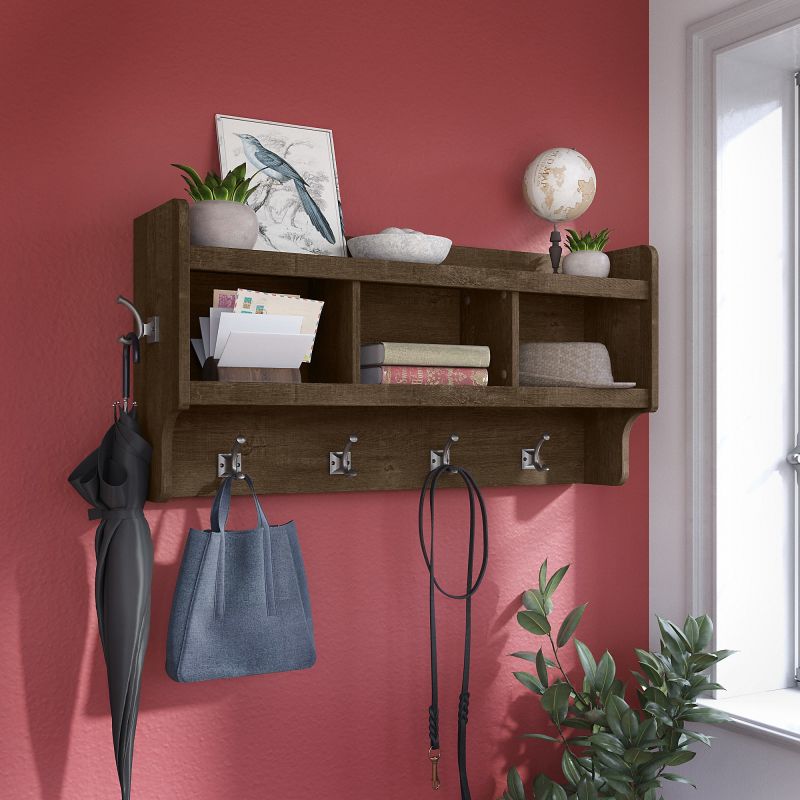 WDH340ABR-03 Woodland 40W Wall Mounted Coat Rack with Shelf in Ash Brown